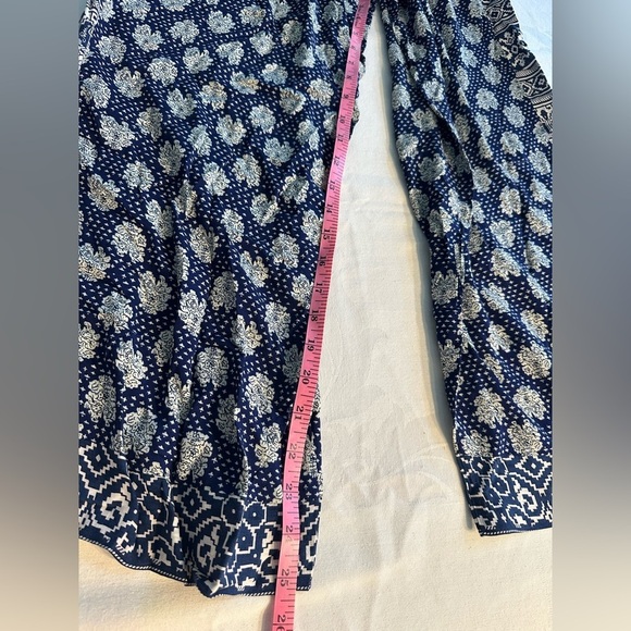 Solitaire Wide Leg Lightweight Indian Inspired Pants. Size Small Navy & White - Picture 6 of 9